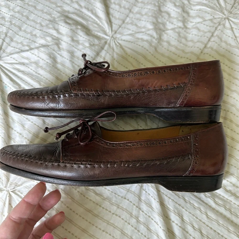 Vintage Lorenzo Banfi Handmade Italian Leather Loafers Men’s Brown Lace Up 11.5